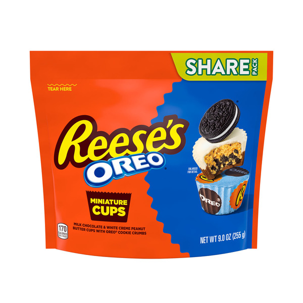 Reese's OREO® Miniatures Milk Chocolate and White Creme Peanut Butter Cups, Candy Share Pack, 9 oz