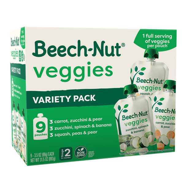 Beech-Nut Veggies Stage 2 Baby Food Variety Pack, 3.5 oz Pouch (9