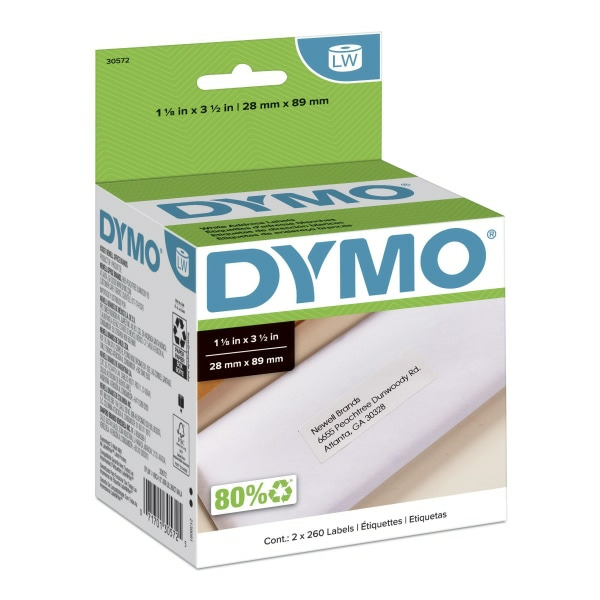 DYMO 30572 LabelWriter 1 1/8" x 3 1/2" Wide Black on White Address Labels for Label Printer