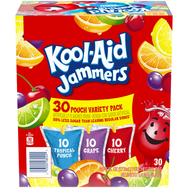 Kool-Aid Jammers - Variety Pack (Tropical Punch, Grape & Cherry), 30 ct, 6 oz