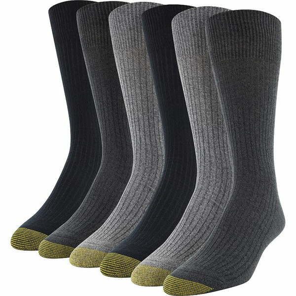 GOLDTOE Men's GOLDTOE® 6 Pack Stanton Extended Crew Socks, Size: 12-16, CharGrey