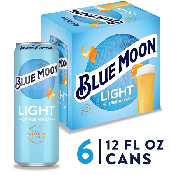 Blue Moon Light Citrus Wheat Craft Beer 4.0% ABV, 6 Pack, 12.0 fl