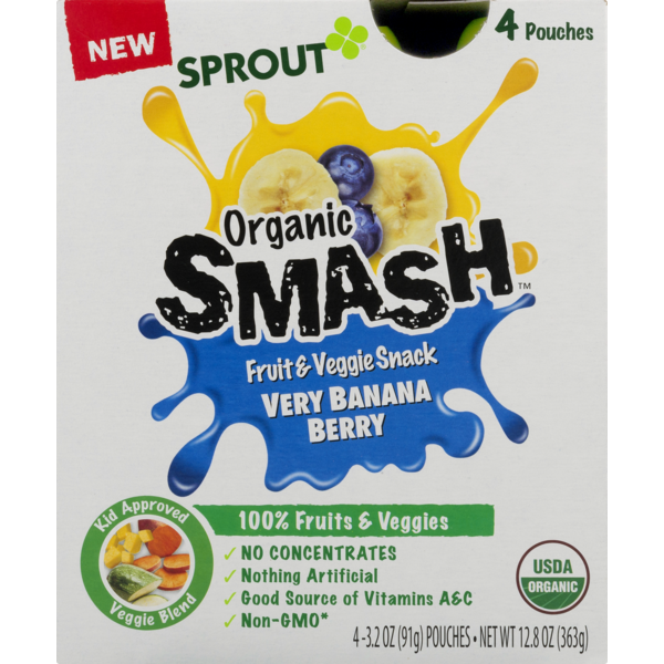Sprout Organic Smash Fruit & Veggie Snack Very Banana Berry (3.2 oz