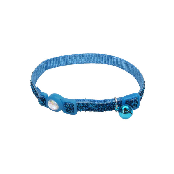 Safe Cat Jeweled Glitter Polyester Breakaway Cat Collar With Bell - Blue Lagoon