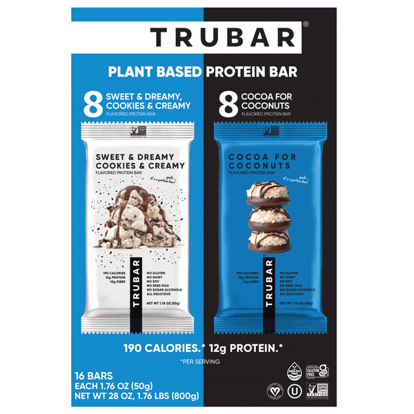 Trubar Plant Based Protein Bar, Variety Pack, 1.76 oz, 16-count Same ...