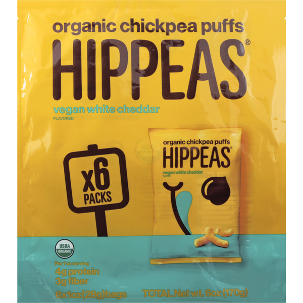 Hippeas Chickpea Puffs, Organic, Vegan White Cheddar Flavored (6 oz
