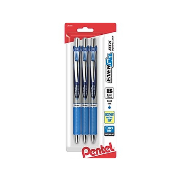Pentel BL80BP3C Blue Ink Bold Point EnerGel RTX Retractable Gel Pen