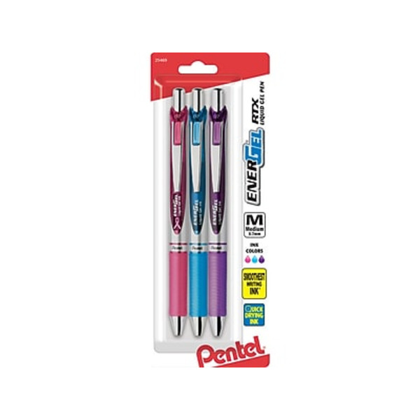 Pentel BL77BP3M1 Assorted Inks Medium Point EnerGel RTX Retractable Gel Pens