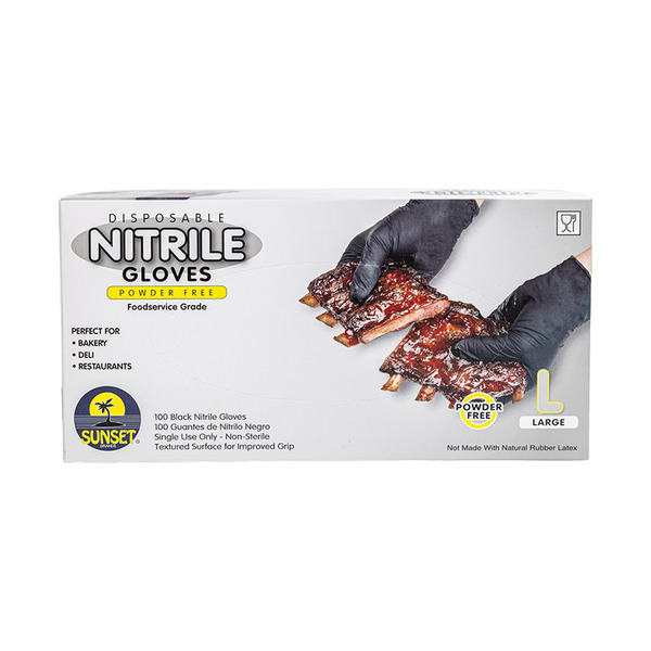 Nitrile Gloves, Black, Large, Powder-Free - 100 ct