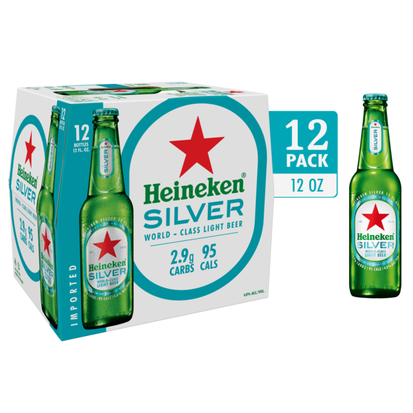 Heineken Silver Lager Beer, 12 Pack, 12 fl oz Bottles Same-Day