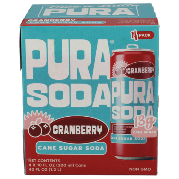 Pura Soda Cranberry Cane Sugar Soda 4 Pack