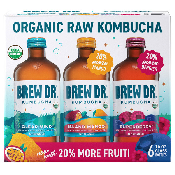 Brew Dr. Organic Raw Kombucha Variety Pack, 14 fl oz, 6-count
