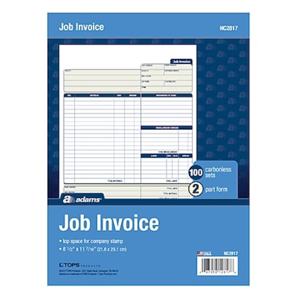 Adams NC28172 8" x 11" Two-Part White Ruled Job Invoice Form