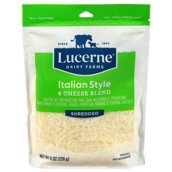 Lucerne Cheese, Finely Shredded, 6 Cheese Blend, Italian Style