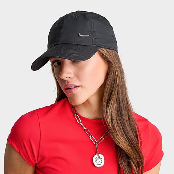 Nike Dri-FIT Club Unstructured Metal Swoosh Strapback Hat, One Size - Black/Silver