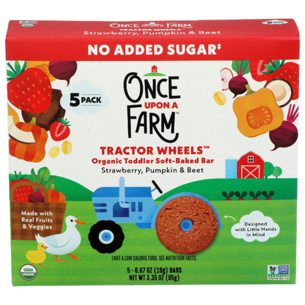 Once Upon A Farm Organic Strawberry, Pumpkin & Beet Tractor Wheels Toddler Soft Baked Bar 5 Pack