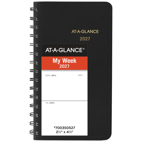 AT-A-GLANCE 2027 Weekly Pocket Planner, 2.5 x 4.5 in - Black