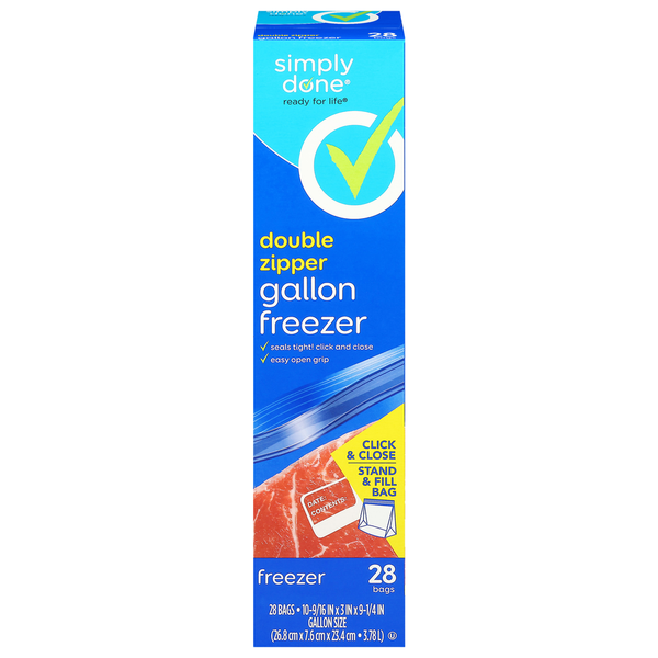 Simply Done Double Zipper Gallon Size Freezer Bags Same-Day