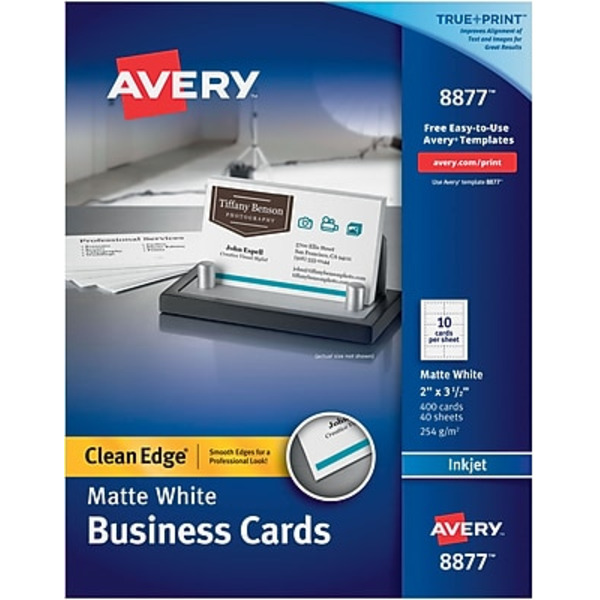 Avery 08877 Clean Edge 2'' x 3.5'' White Printable Business Card