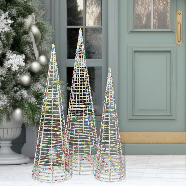 28-36" Cone Trees with Color Changing LED Lights, Set of 3