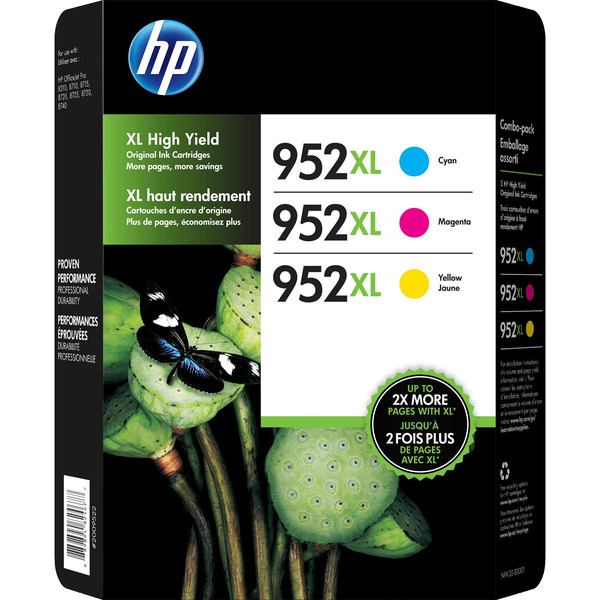 HP 952XL Ink Cartridge, High Yield, Cyan/Magenta/Yellow, 3 pk Same