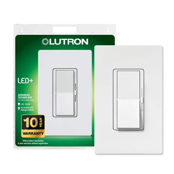 Lutron Diva Led+ Dimmer Switch With Wallplate For Dimmable Led Bulbs, 150-watt/single-pole Or 3-way, White (dvwcl-153ph-wh)