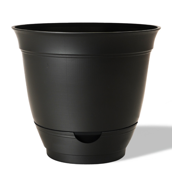 Style Selections 8.07-in W x 9.02-in L x 8.07-in H Black Recycled plastic Round Indoor Self Watering Planter