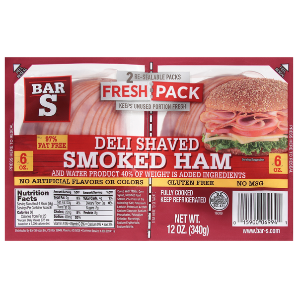 Bar-S Ham, Deli Shaved, Smoked, Fresh Pack
