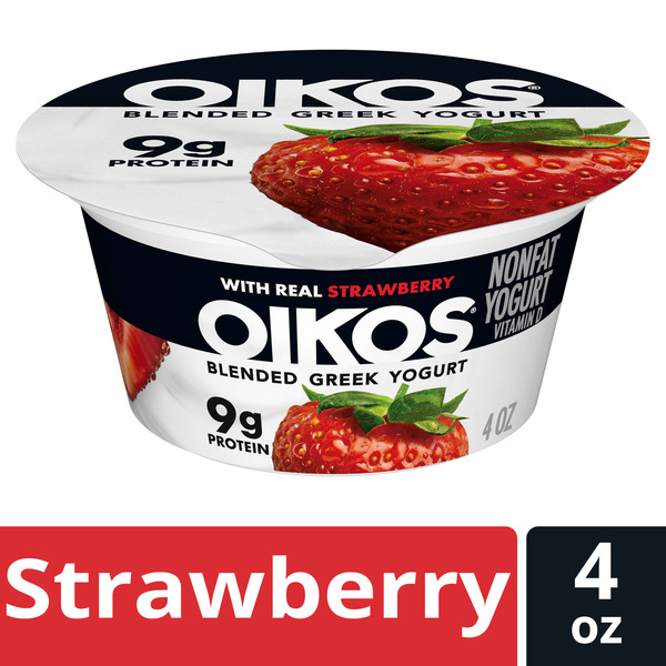 Oikos Blended Greek Non Fat Yogurt, Strawberry, 4 Oz. Cup