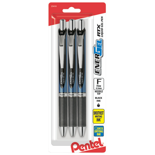 Pentel BLN75BP3A Black Ink Fine Point EnerGel RTX Retractable Gel Pen