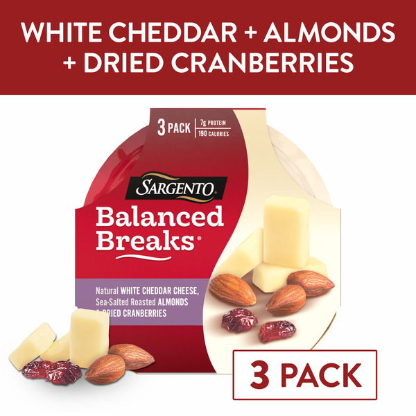 Sargento Balanced Breaks®  White Cheddar Natural Cheese, Sea-Salted Roasted Almonds and Dried Cranberries Snack Kit, 3-Pack