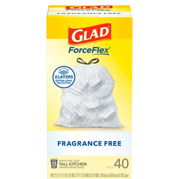 Glad Fragance Free Tall Drawstring Trash bags, 13G 40ct