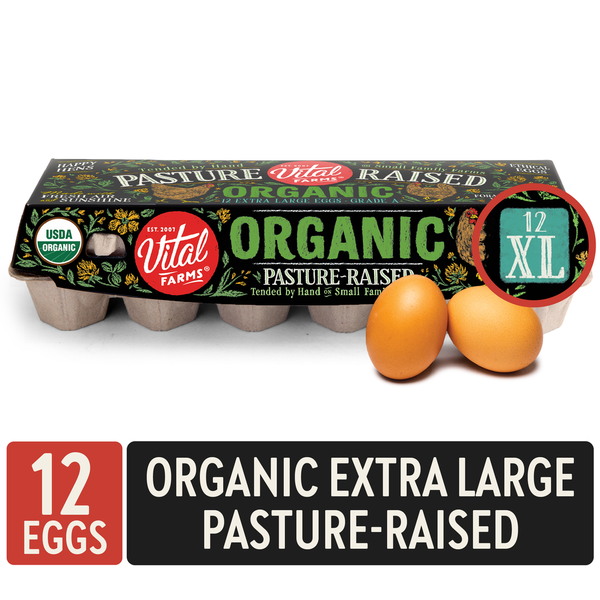 Vital Farms Pasture Raised Organic Grade A XL Eggs, 12