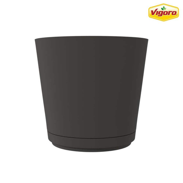 Vigoro Kyra 18.5 Gal. Black Indoor Resin Round Planter With Attached Saucer Outdoor Safe (20 In. W X 17.32 In. H)