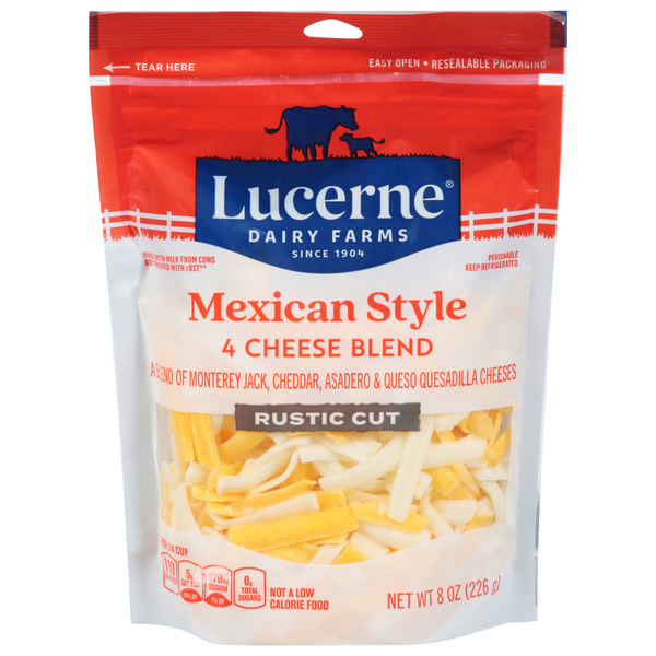 Lucerne Cheese, Rustic Cut, Mexican Style, 4 Cheese Blend