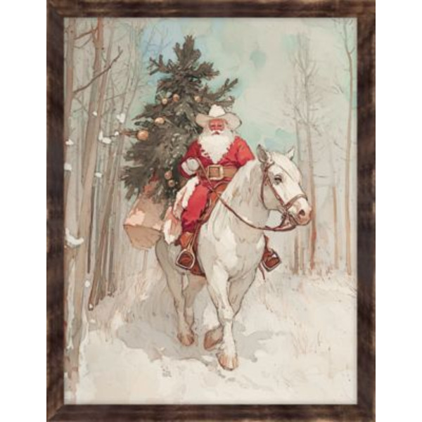 Red Shed Vintage Santa on Horseback Wood-Framed Wall Art, 18 in.