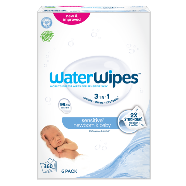 WaterWipes Sensitive+ Newborn & Baby Wipes, 3-In-1 Cleans, Cares, Protects, 99.9% Water