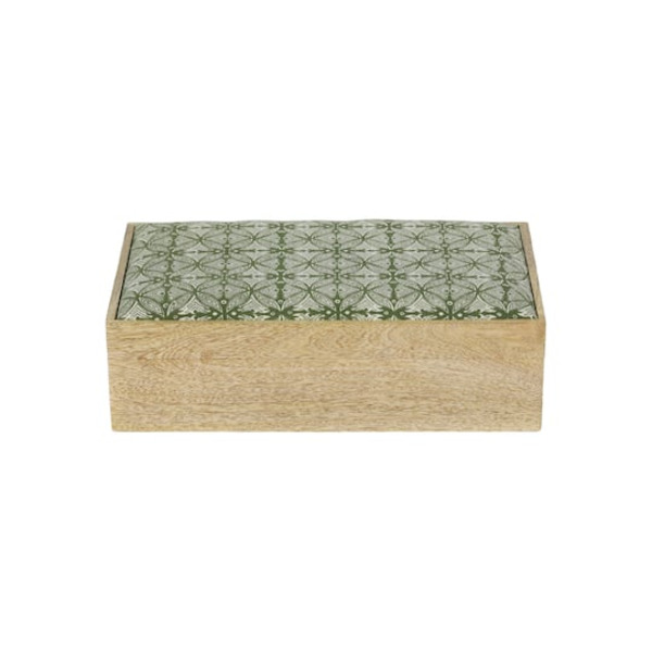 Ashland Fabric-Covered Mango Wood Decorative Box - Green & White