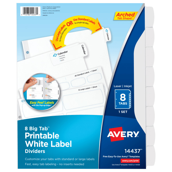 Avery 8 Tab White Big Tab Printable Divider