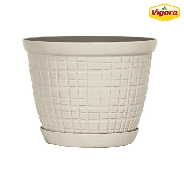 Vigoro Adeline Small Ivory Recycled Plastic Planter With Attached Saucer (6 In. L X 6 In. W X 4.5 In. H)