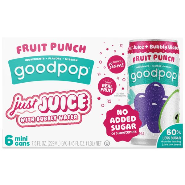 Goodpop Fruit Punch Just Juice + Sparkling Water 6 Pack Mini Cans