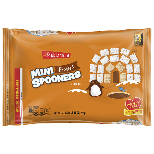 Malt-O-Meal Frosted Mini Spooners Shredded Wheat Cereal, Bagged Cereal