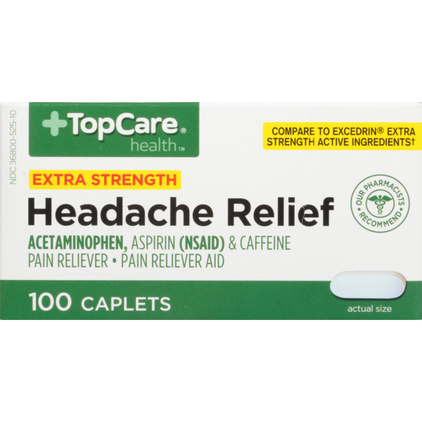 Top Care Extra Strength Headache Relief Acetaminophen, Aspirin (Nsaid) Pain Reliever & Caffeine