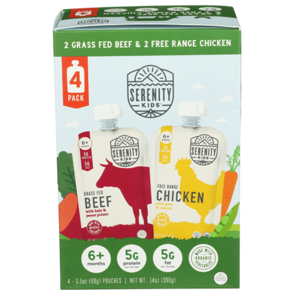 Serenity Kids Grass Fed Beef & Free Range Chicken Pouches 4 Pack