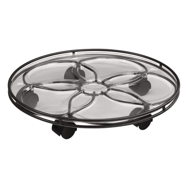 Vigoro Black Metal Plant Caddy With Plastic Saucer And Wheels (17 In. L X 17 In. W X 2.8 In. H)