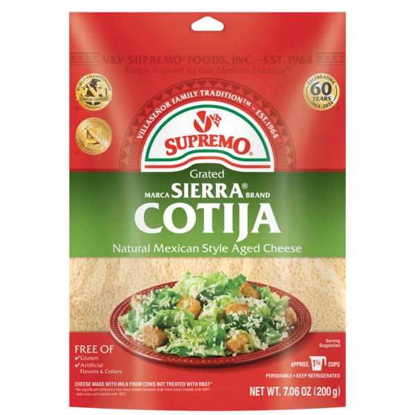 V&V Supremo Grated Sierra Cotija Cheese, Authentic Mexican Style