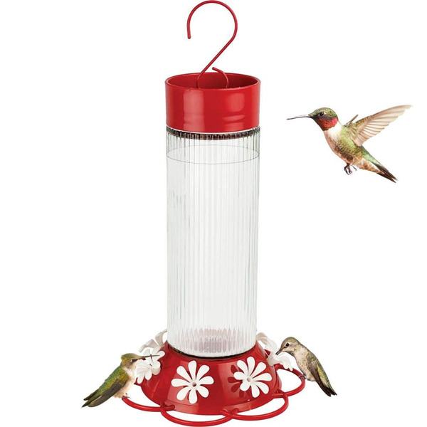 Wild Wings Ribbed Rose Glass Gravity Hummingbird Feeder 28 Oz. Red