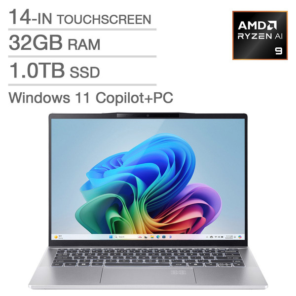 Acer Swift 14 AI Copilot+ PC Touchscreen Laptop, AMD Ryzen AI 9 365, 32GB RAM, 1TB SSD