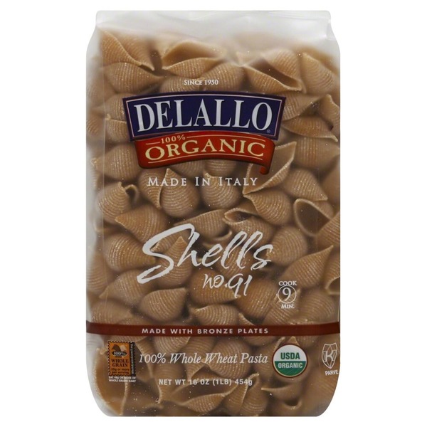 DeLallo 100 Organic Shells Bronze Plates Whole Wheat Pasta (16 oz