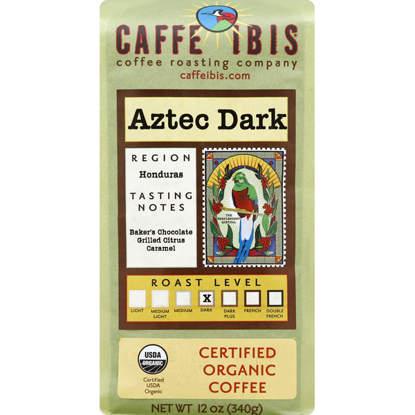 Caffe Ibis Coffee, Certified Organic, Dark Roast, Aztec Dark Same
